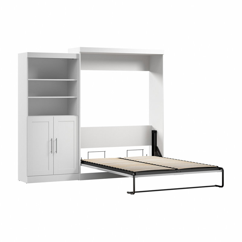Grand lit escamotable Arlex et étagère avec portes (101 W), Blanc