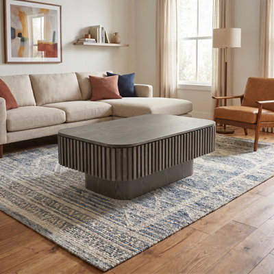 38.6" Solid Wood+MDF Fluted Lift-top Coffee Table With Storage Grey