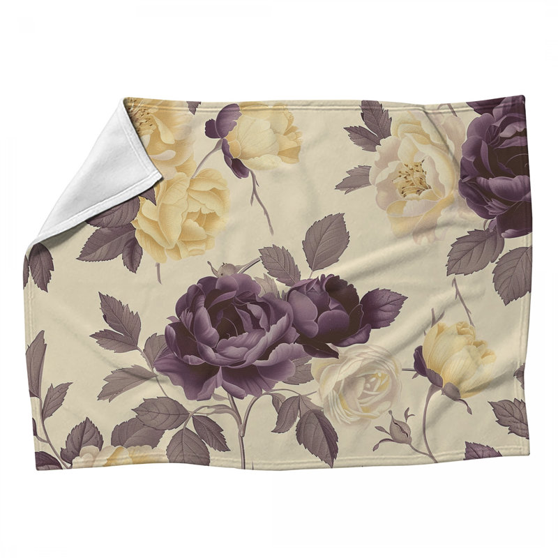 Jeté en molleton fleurs mauves - Jeté botanique pour canapés ou lits, 60 po x 80 po