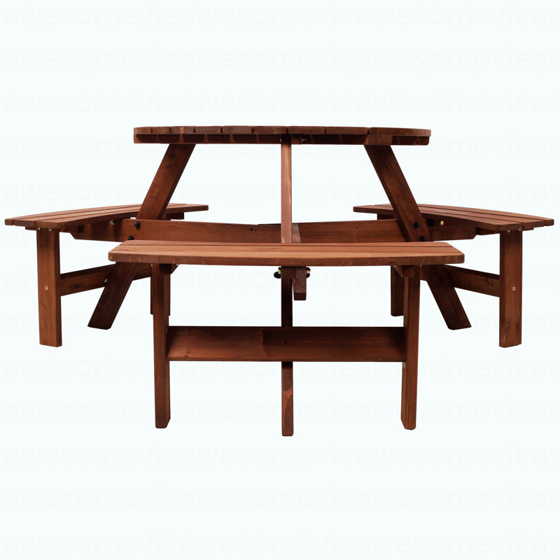 Table de pique-nique en bois avec 3 bancs intégrés, table de pique-nique pour 6 personnes avec trou pour parasol, table de salle à manger de camping pour la cour du jardin