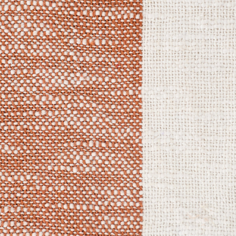 Jeté rayé en coton tissé orange, Orange / rayures blanches