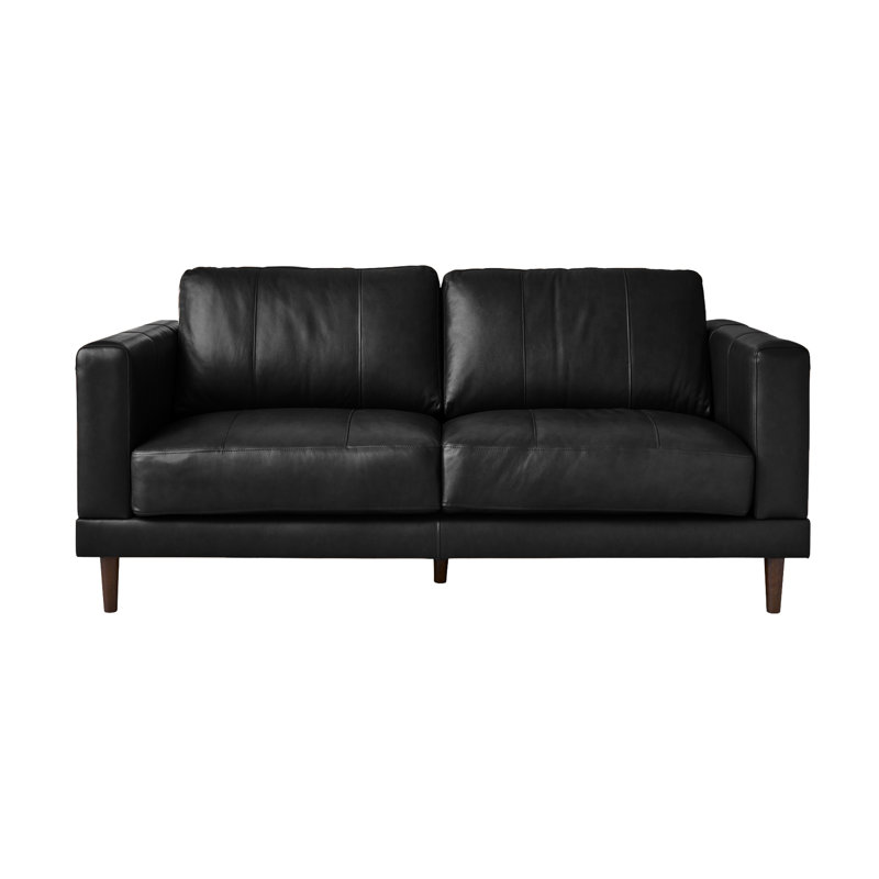 Fulks Upholstered " Sofa, Black Genuine Leather, 34'' H X 61'' W X 37'' D