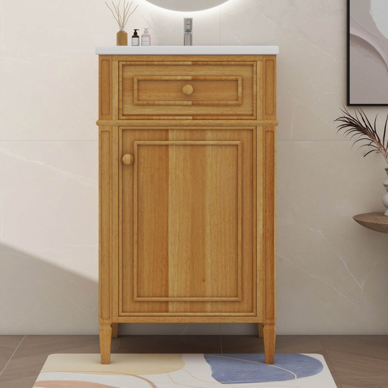 20 Inch Bathroom Vanity With Ceramic Sink Set Combo,Modern Rustic Style Adjustable Shelf Tilt-Out Drawer