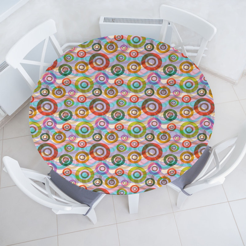 Bungalow Rose Retro Fitted Round Tablecloth Diameter Multicolor
