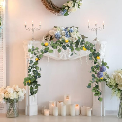 Artificial Lemon Garland Spring Summer Eucalyptus Greenery Garland With Lemons Faux Fruit Vine Garlands For Door Wall Mantle Wedding Party Table