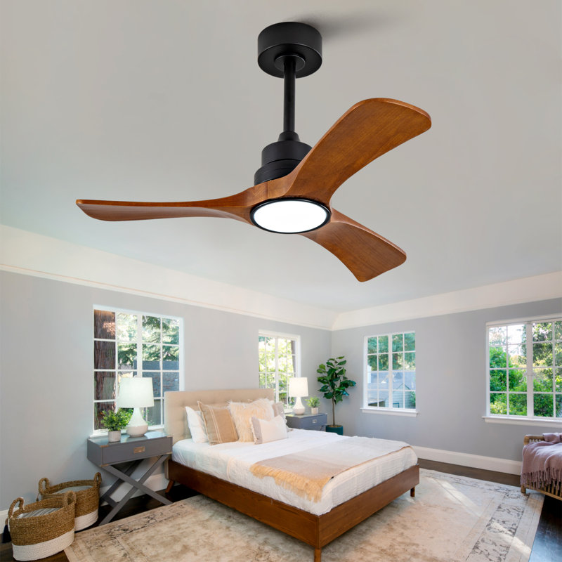 Nouveau ventilateur de plafond de 36 pouces avec télécommande à 6 vitesses à trois pales en bois noir réversible avec moteur à courant continu, idéal pour les chambres à coucher