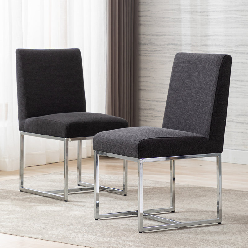 Chaises de salle à manger rembourrées Nezih, Gris foncé, Argent