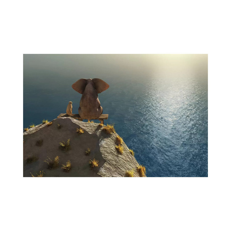 Elephant And Dog Rest On A Crag Near The Sea by Mike Kiev - Wrapped Canvas Print, 101.6 cm H x 66.04 cm W x 1.91 cm D