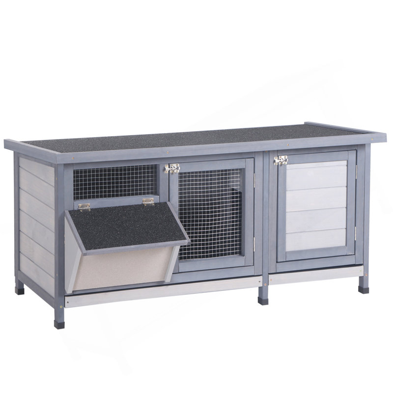 Cage à lapin en bois avec un toit imperméable et ouvert, Gris, H 21,25 po x l 44 po x P 19,75 po