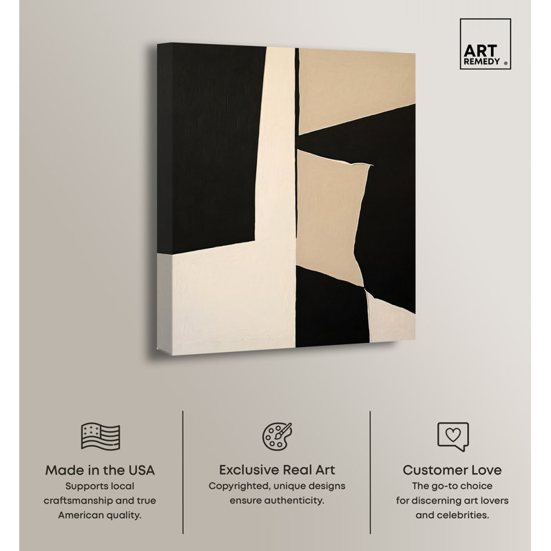 Modern Black and Beige Abstract Canvas Wall Art, 30" x 36"