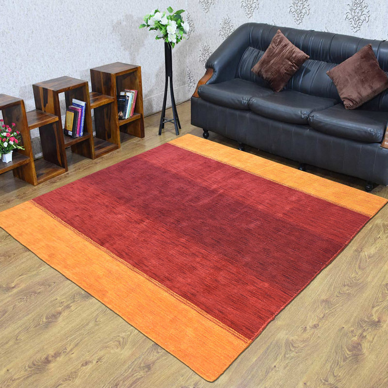 Manns Hand Knotted Loom Wool Eco-Friendly Area Rugs - Square | Orange & Red Color | Contemporary Design | Area rugs for living room, bedroom