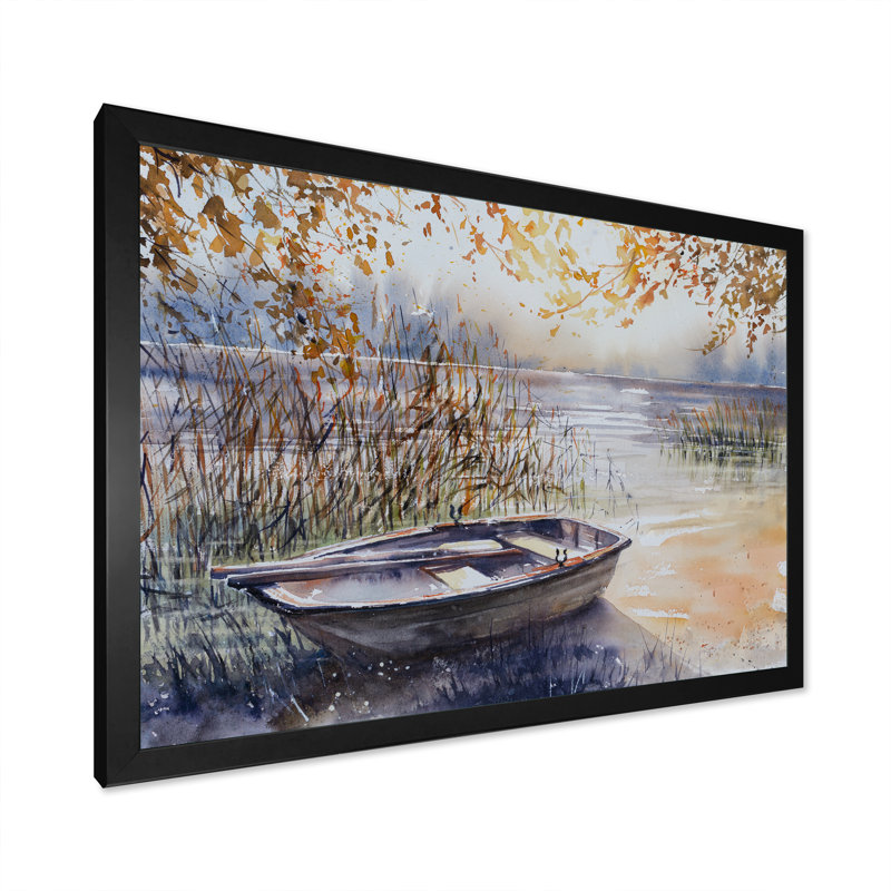 Bateau de pêche, reproduction d'art sur toile, paysage de rivière de pêche, Impression noire sur toile encadrée