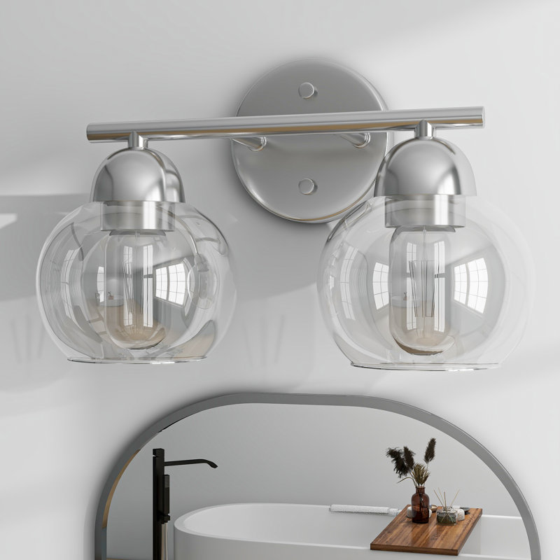 Éclairage pour salle de bain Daryll, Transparent, Deux lumières, Nickel brossé