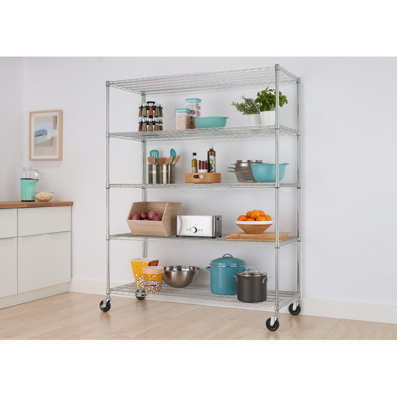 TRINITY EcoStorage 5-Tier NSF Rolling Steel Wire Shelving Unit w/ Wheels (60 in. W x 24 in. D), Chrome