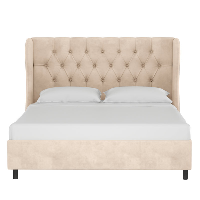 Lit plateforme tapissier Azariah, Grand, Velours perle classique