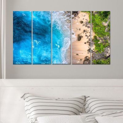 Reproduction d'art sur toile imprimée: paysage de plage avec vue sur l'océan pour un décor élégant, toile tendue 5P