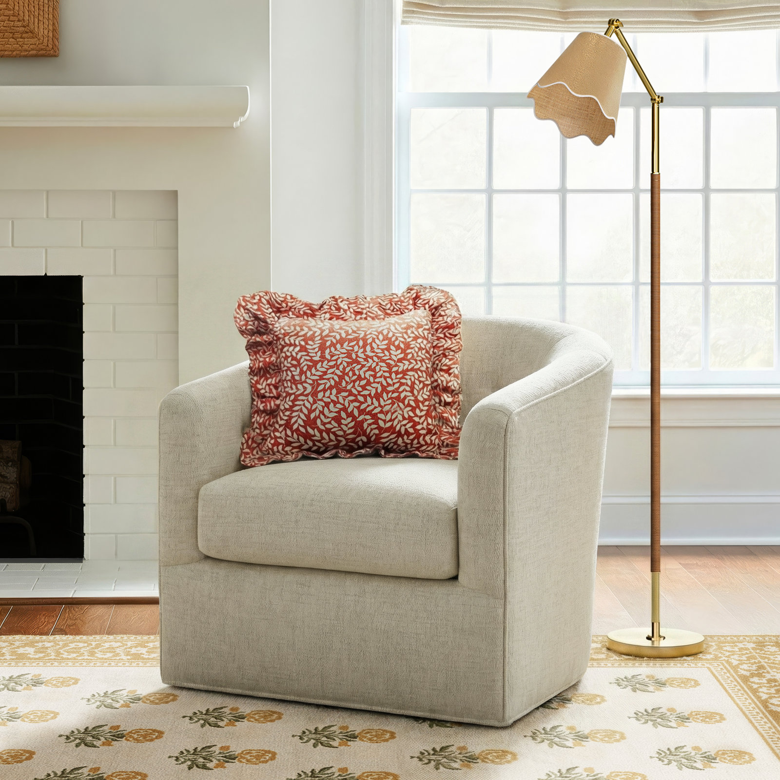 Midori Upholstered Swivel Barrel Chair, Ida Beige