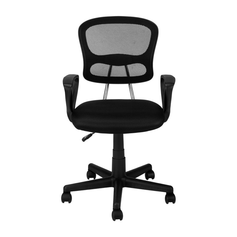 Youth Black Mesh Office Chair, Ergonomic Mid-Back Swivel Chair with Fixed Armrests