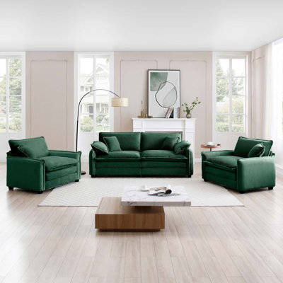 Ensemble de canapé luxueux et sophistiqué avec coussins et coussins moelleux, ensemble de canapé pour les salons et les clubs ainsi que des cinémas maison, comprenant deux canapés simples et un canapé 2 places Ingreen Corduro