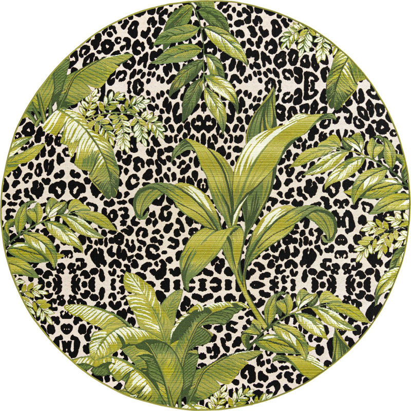 Asuna Green Andromeda Indoor/Outdoor Modern Rug, Round 10'
