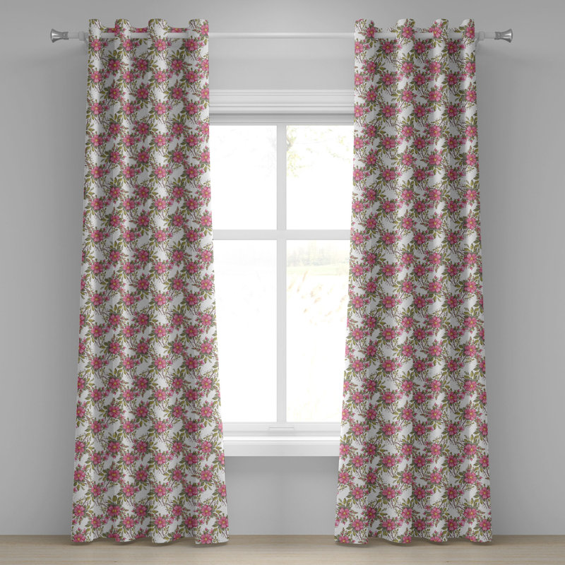 Rideau à œillets décoratifs 2 panneaux Red Barrel Studio®, 50 po x 96 po, vert lime / rose pâle, L 50 po x L 108 po