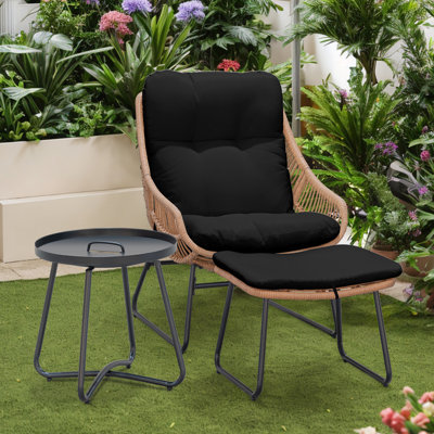 Ensemble de conversation d'extérieur 3 pièces avec coussins, repose-pieds et table d'appoint 3 pièces