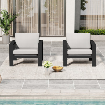 Chaises de patio en aluminium et rotin Mikel avec coussins gris clair