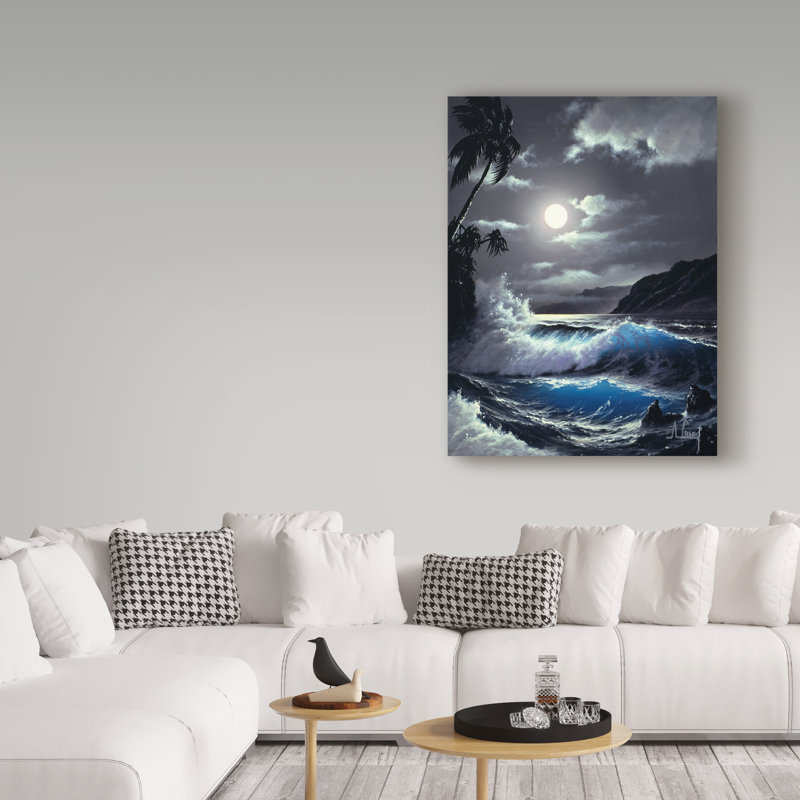 Fikes «Waves Under the Moon 8», reproduction de peinture à l'huile sur toile tendue, H 19 po x l 14 po