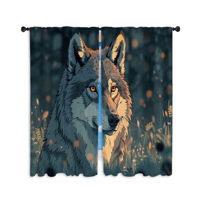 Wolf Portrait Animal Room Darkening Curtain Pair