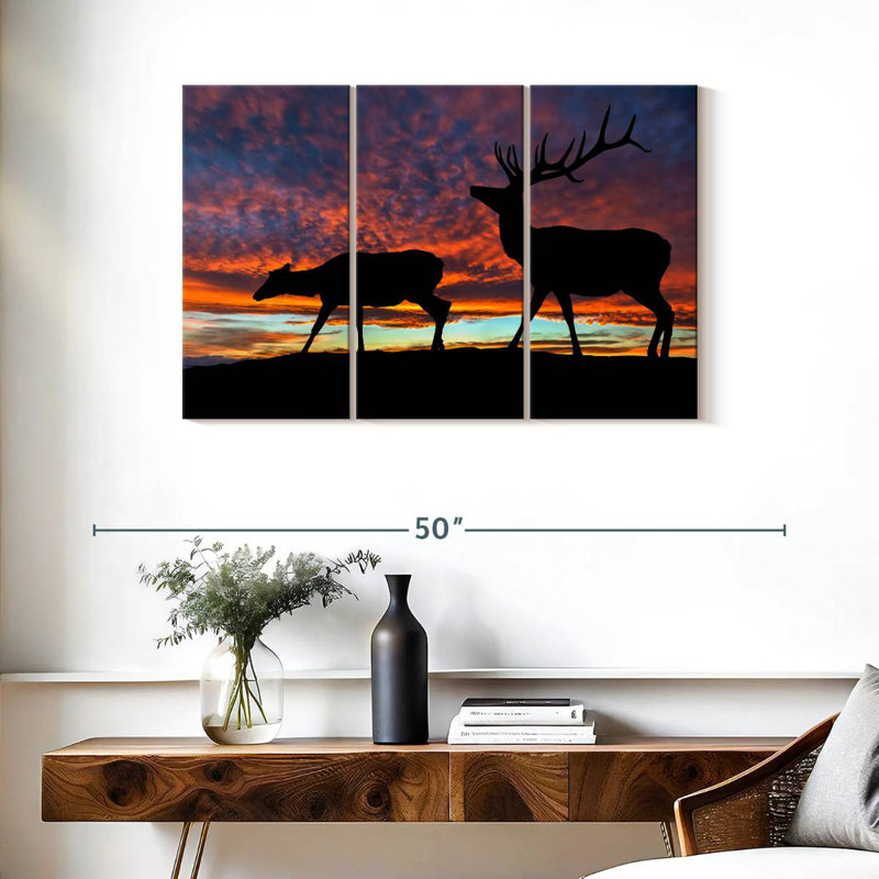 Brampt Elk Sunset Silhouette, 24" H x 38" W