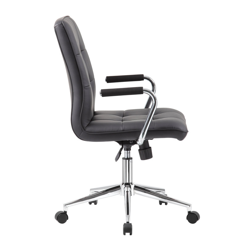 ErgoFlex Black Leather & Metal Swivel Task Chair with Chrome Accents