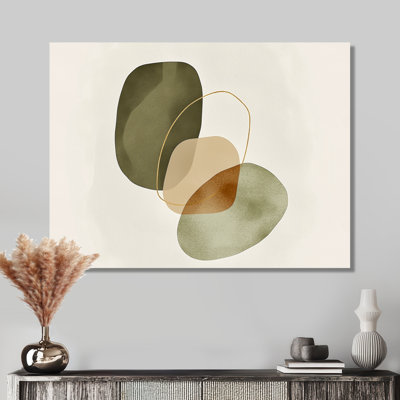 Abstract Shapes In Green And Brown Tones - Midcentury Modern Wall Art For Living Room, Green Mid-Century Modern Canvas Print