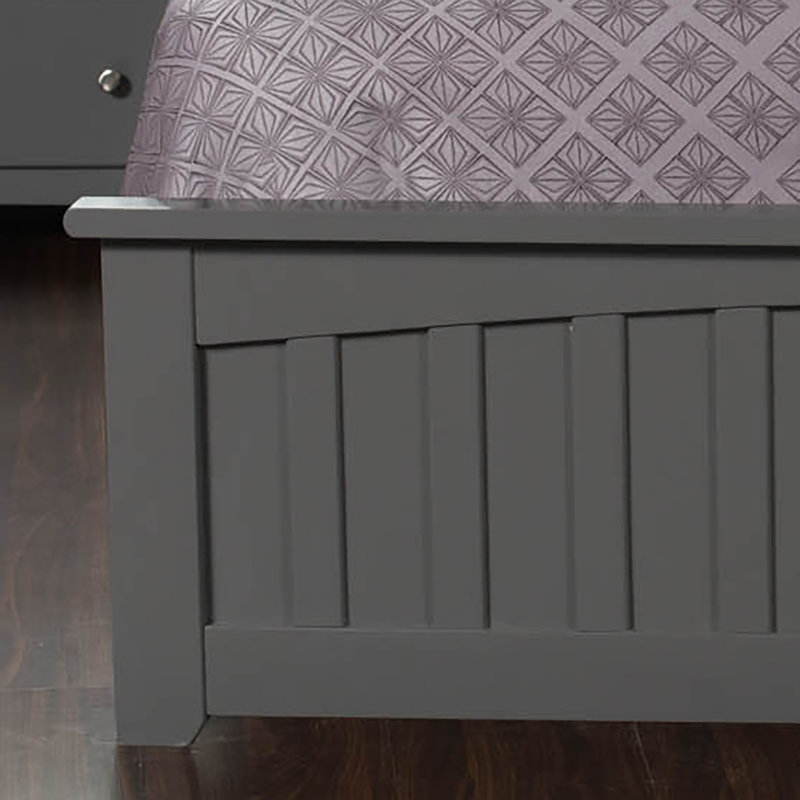 Mission Low Profile Solid Wood Platform Bed with Matching Footboard, Gray, Queen