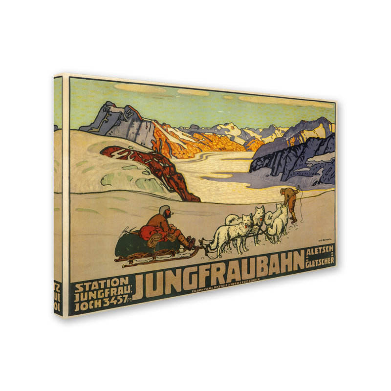 Vintage Landscape Canvas Print with Snow Dogs, 12" x 19"