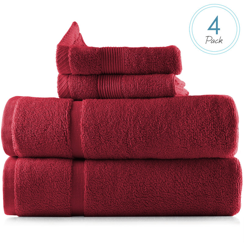 10 pièces 100% coton ultra doux et absorbant Danni-Lee , Rouge Bourgogne, Ensemble de 4 serviettes de bain