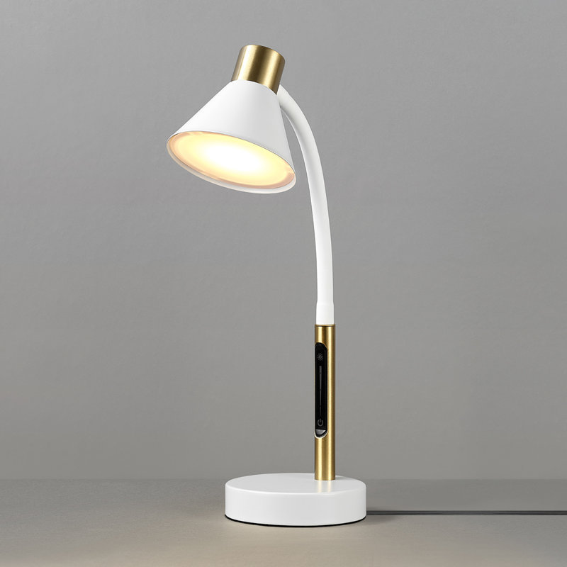 15" LED Integrated Desk Lamp, Matte Brass Accent, Adjustable Silicone Gooseneck, Dimmable, 3 Color Changing Temperatures, 7.5 Watts, 90 CRI, 400 Lumens