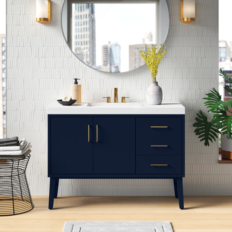 Brandeis 48.50'' Single Bathroom Vanity with Cultured Marble Top, Blue