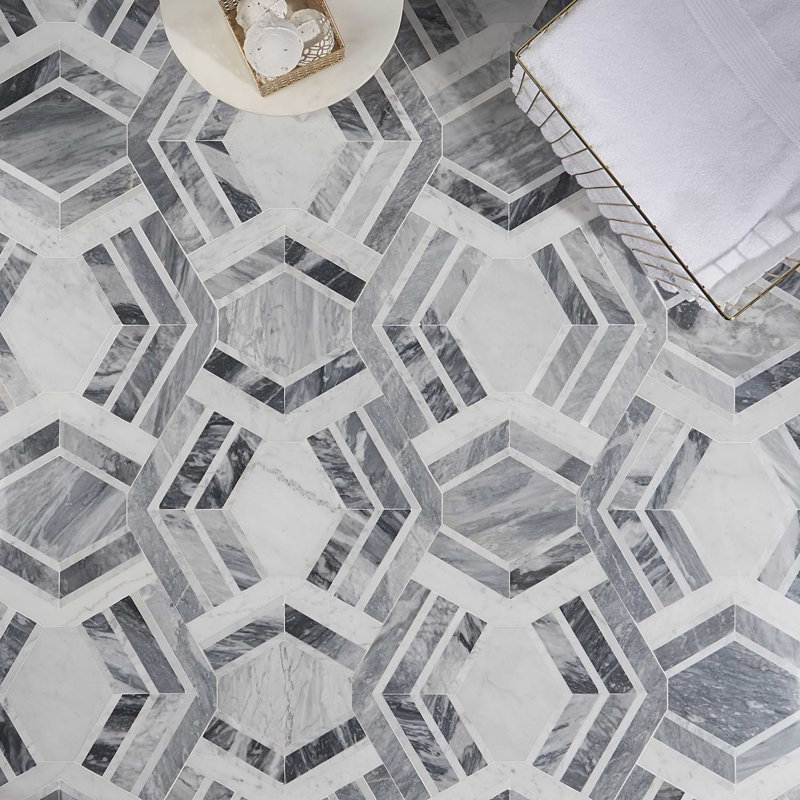 Mezzo 11x18 Polished Calacatta Marble Mosaic Tile, Canta Polished