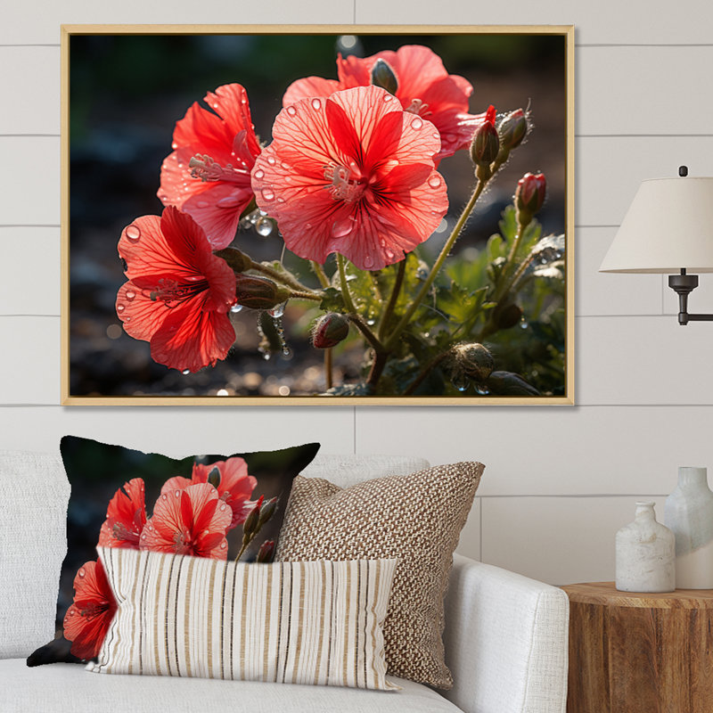 Corail géraniums - impression, Cadre naturel flottant, H 16 po x l 32 po x P 1 po