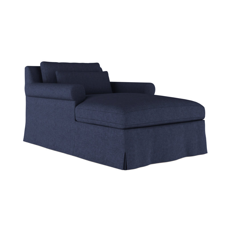 Chaise longue à accoudoirs arrondis Ludlow, Velours moelleux imprimé bleu, Patiné