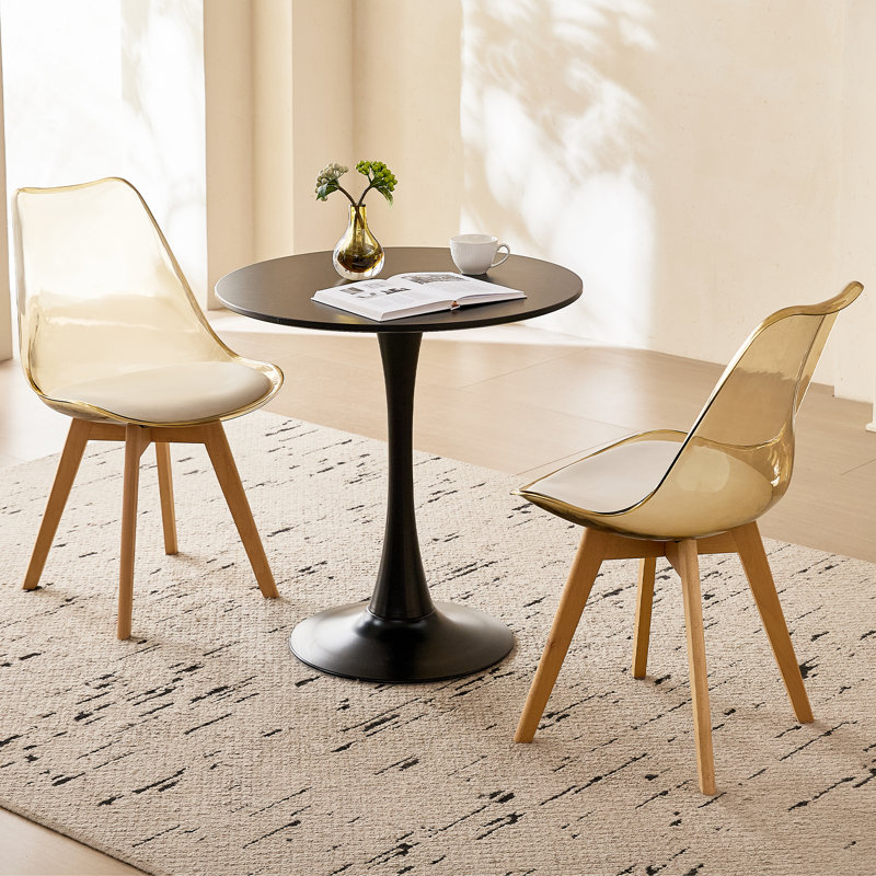 Ensemble de salle à manger moderne 3 pièces, table tulipe ronde 23,6 po avec 2 chaises en acrylique brun clair