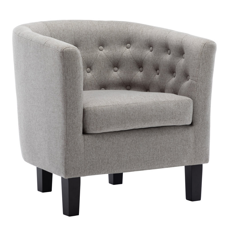 Tufted Upholstered Barrel Chair with Wooden Legs, Gray