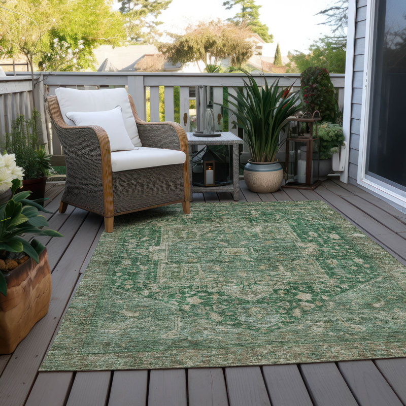 Emerald Synthetic Medallion Washable Rectangular Rug 3' x 5'