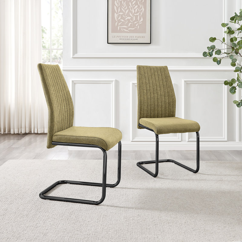 Loren Luxury Fabric Dining Chairs with Legs Upholstered Modern Design - Side Chair, Sage Green, Black