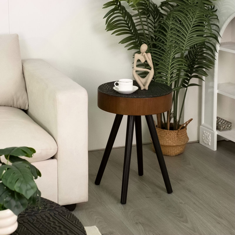 Table d'appoint ronde de 15,7 pouces, petite table basse idéale pour les espaces compacts, table de chevet moderne avec pieds en bois massif, convenant au salon, à la chambre à coucher, au coin et au bureau
