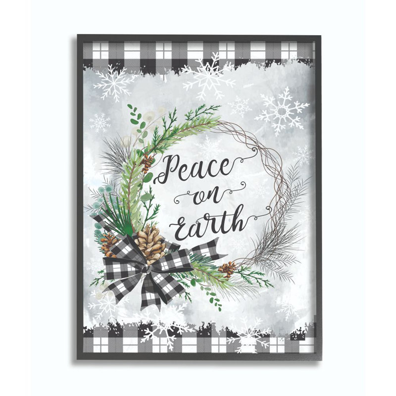«Peace on Earth Wreath», impression, H 20 po x l 16 po, Giclée encadrée noir minuit