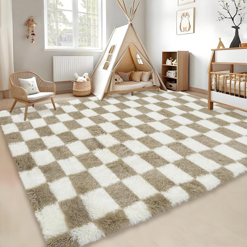 Runner Rug - Machine Washable, Non-Slip, Stain-Resistant Checkerboard Plush Carpet for Hallways, Entryways, Bedrooms (Navy Blue)