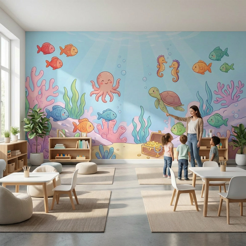 Papier peint sous-marin, créatures marines, Non-Woven Nonpasted, 160"x108"