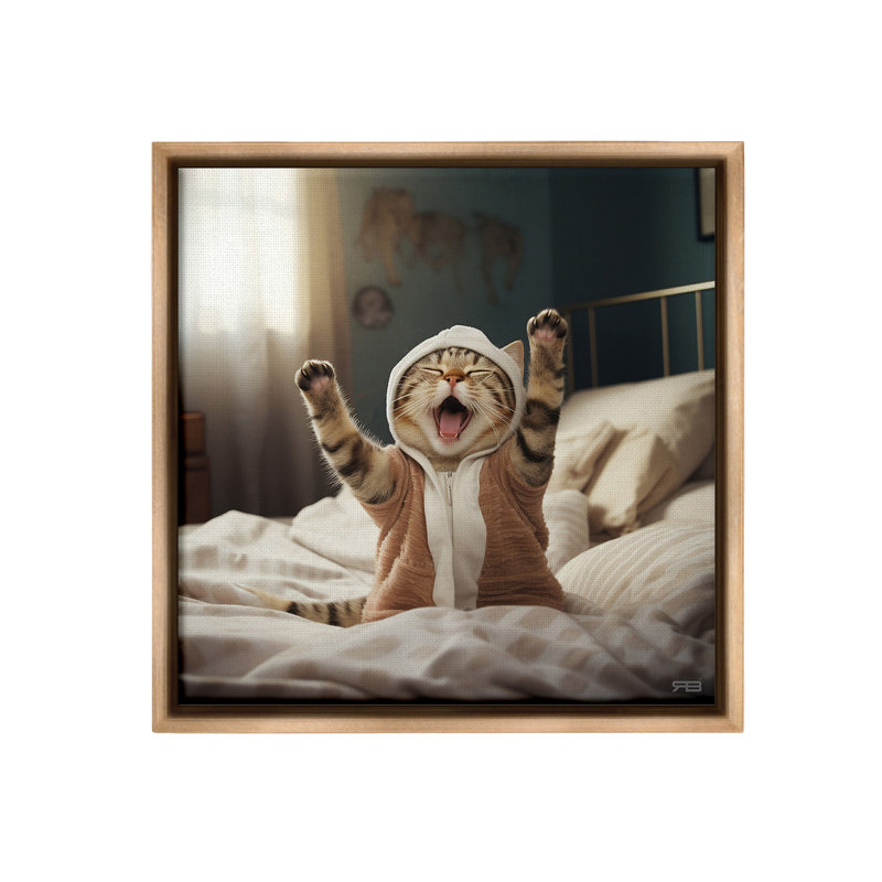 " Yawning Cat In Bed " by RB, Montalcino Elm Floater Frame, 25" H x 25" W