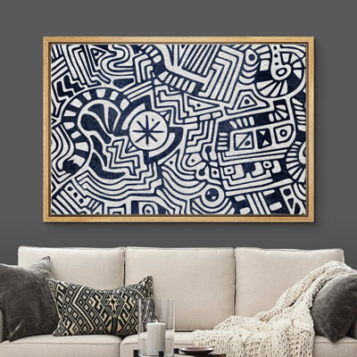 «Geometric Line Tribal Inspired Abstract Geometric Shapes - Floater Frame», impression sur toile